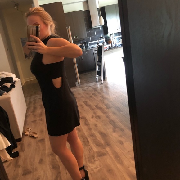 High Neck Black Dress with Side Cut Outs - Picture 2 of 6